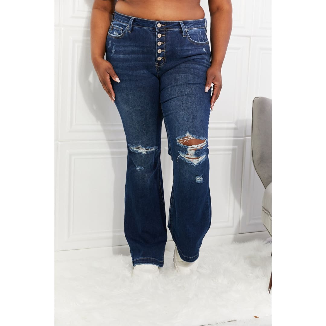 Kancan Full Size Reese Midrise Button Fly Flare Jeans | The Urban Clothing Shop™