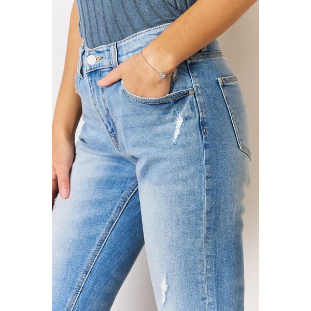 Kancan High Rise Distressed Slim Straight Jeans | The Urban Clothing Shop™