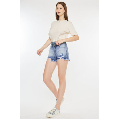 Kancan High Rise Frayed Hem Denim Shorts | The Urban Clothing Shop™