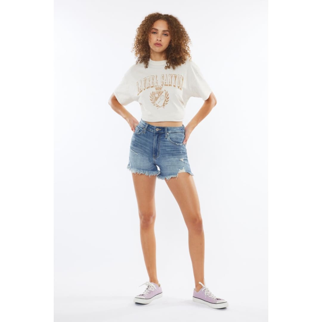 Kancan High Rise Frayed Hem Denim Shorts | The Urban Clothing Shop™