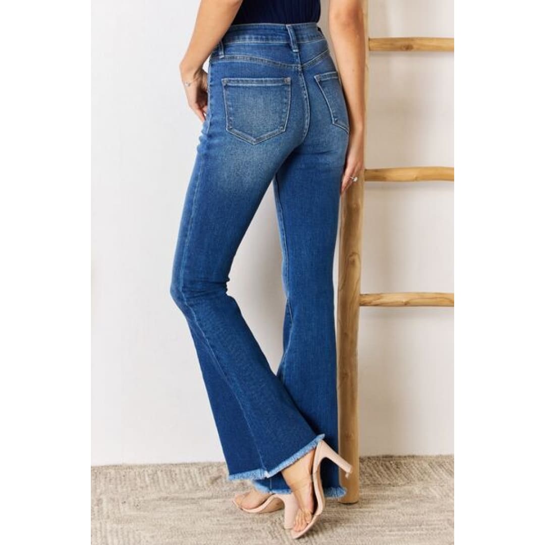 Kancan High Rise Raw Hem Flare Jeans | The Urban Clothing Shop™