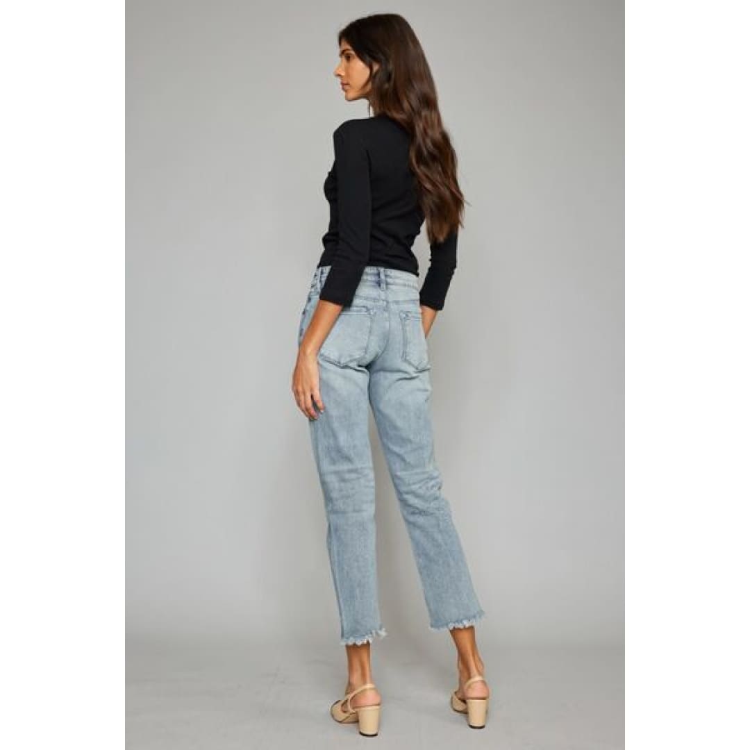 Kancan High Waist Button Fly Raw Hem Cropped Straight Jeans | The Urban Clothing Shop™