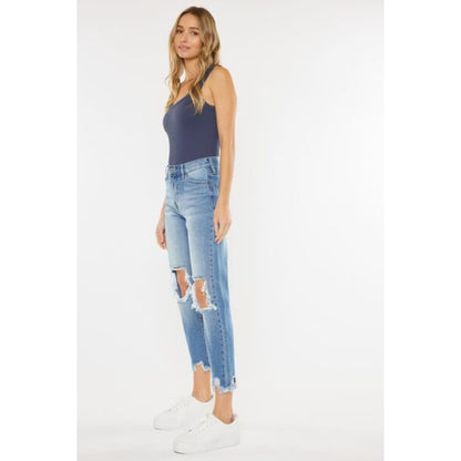 Kancan High Waist Chewed Up Straight Mom Jeans | The Urban Clothing Shop™