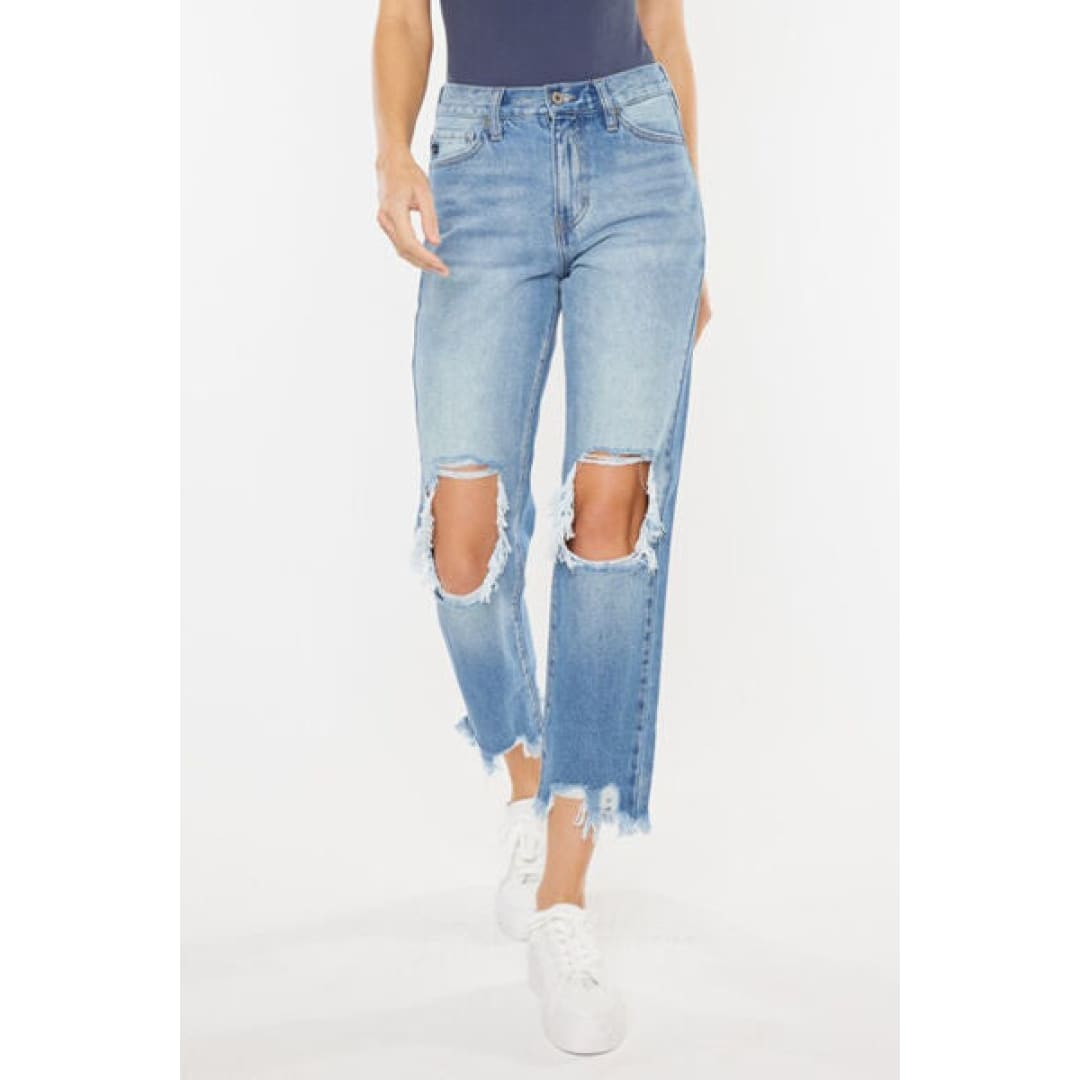 Kancan High Waist Chewed Up Straight Mom Jeans | The Urban Clothing Shop™