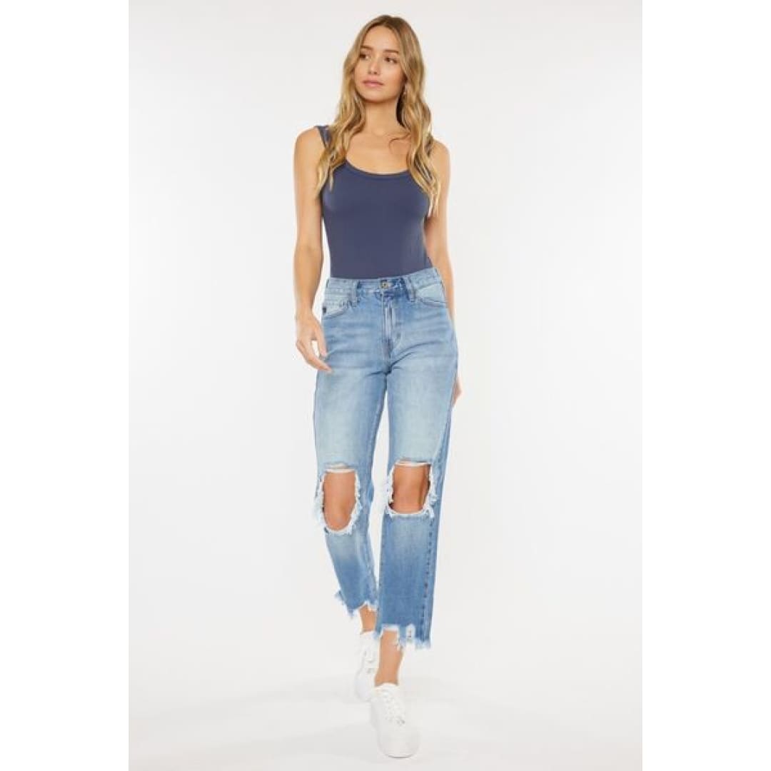 Kancan High Waist Chewed Up Straight Mom Jeans | The Urban Clothing Shop™