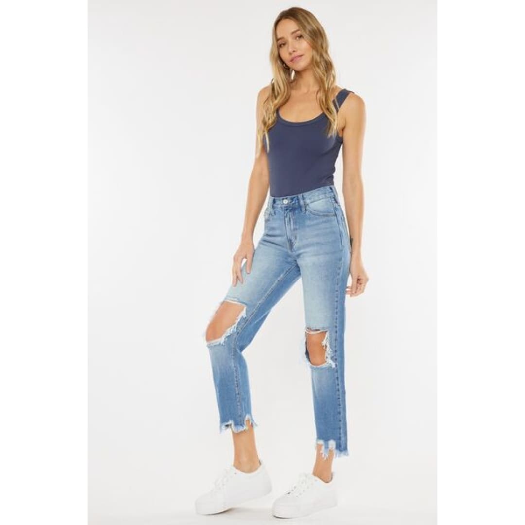 Kancan High Waist Chewed Up Straight Mom Jeans | The Urban Clothing Shop™