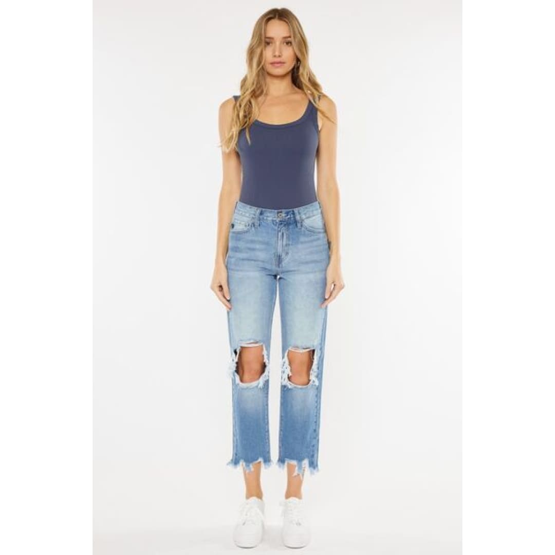 Kancan High Waist Chewed Up Straight Mom Jeans | The Urban Clothing Shop™