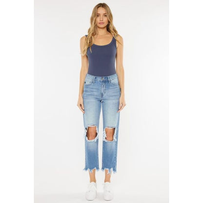 Kancan High Waist Chewed Up Straight Mom Jeans | The Urban Clothing Shop™