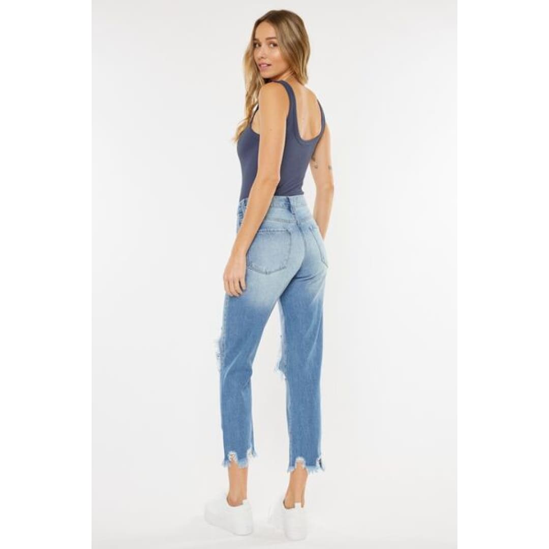 Kancan High Waist Chewed Up Straight Mom Jeans | The Urban Clothing Shop™