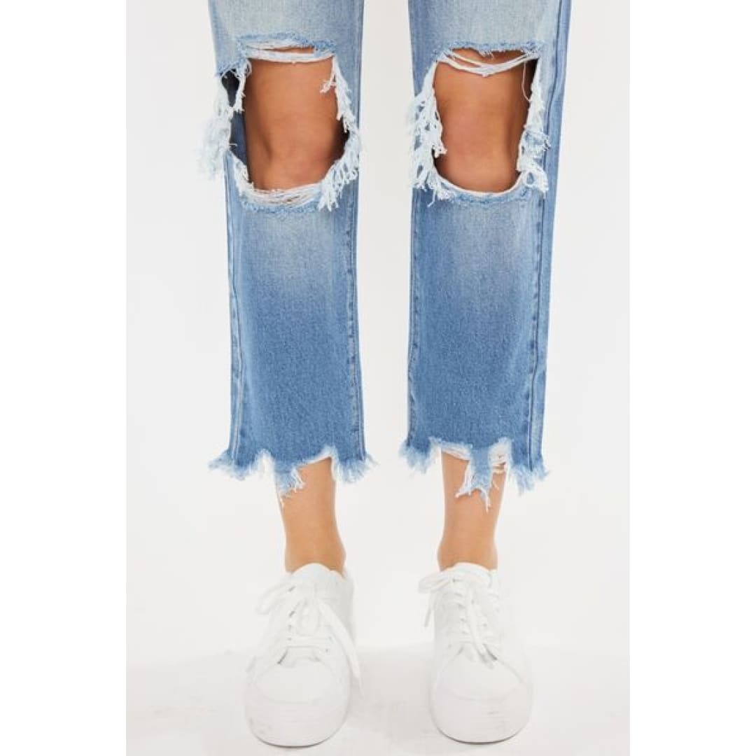 Kancan High Waist Chewed Up Straight Mom Jeans | The Urban Clothing Shop™