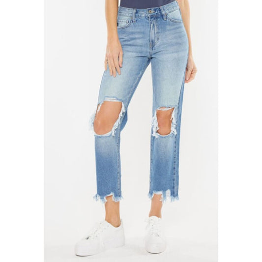 Kancan High Waist Chewed Up Straight Mom Jeans | The Urban Clothing Shop™
