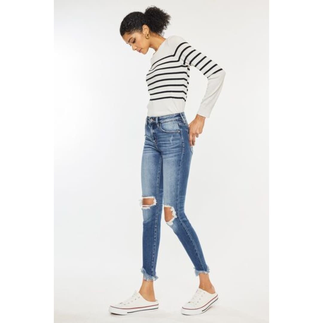 Kancan High Waist Distressed Raw Hem Ankle Skinny Jeans | The Urban Clothing Shop™