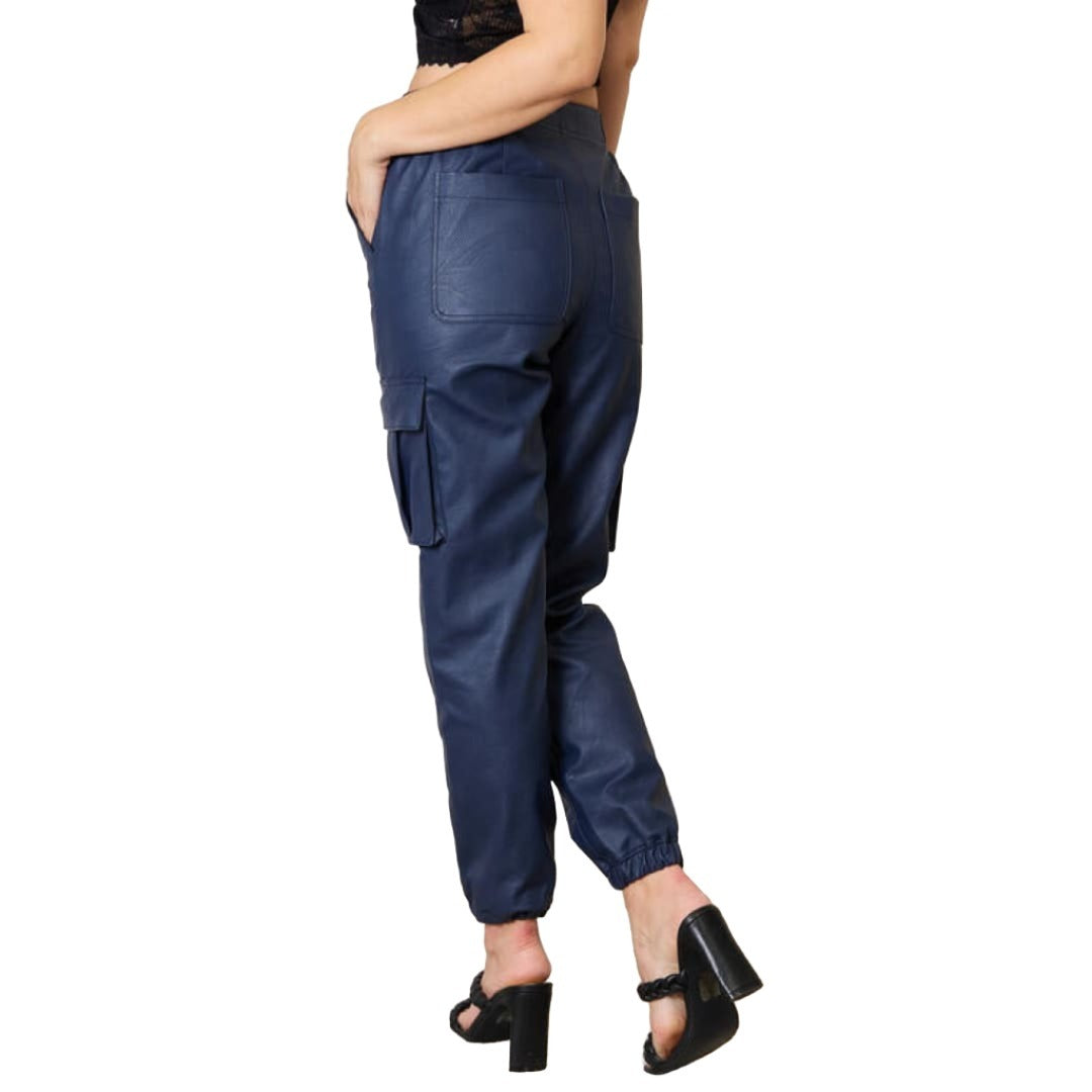 Kancan High Waist Faux Leather Cargo Joggers | The Urban Clothing Shop™