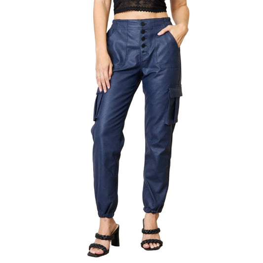 Kancan High Waist Faux Leather Cargo Joggers | The Urban Clothing Shop™