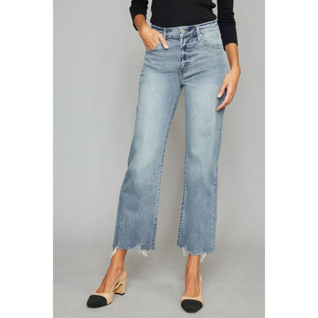 Kancan High Waist Raw Hem Cropped Wide Leg Jeans | The Urban Clothing Shop™