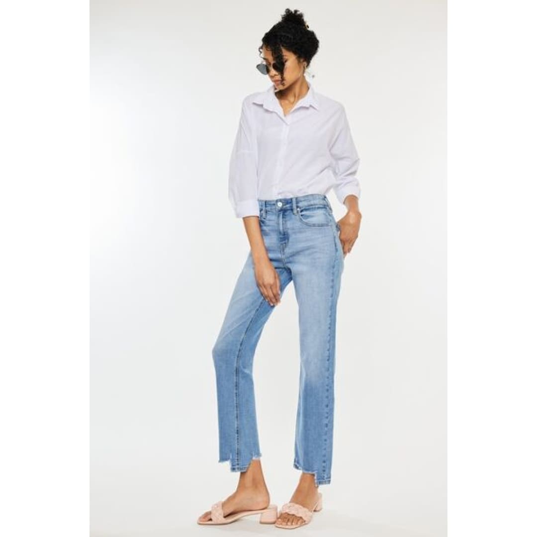 Kancan High Waist Raw Hem Straight Jeans | The Urban Clothing Shop™