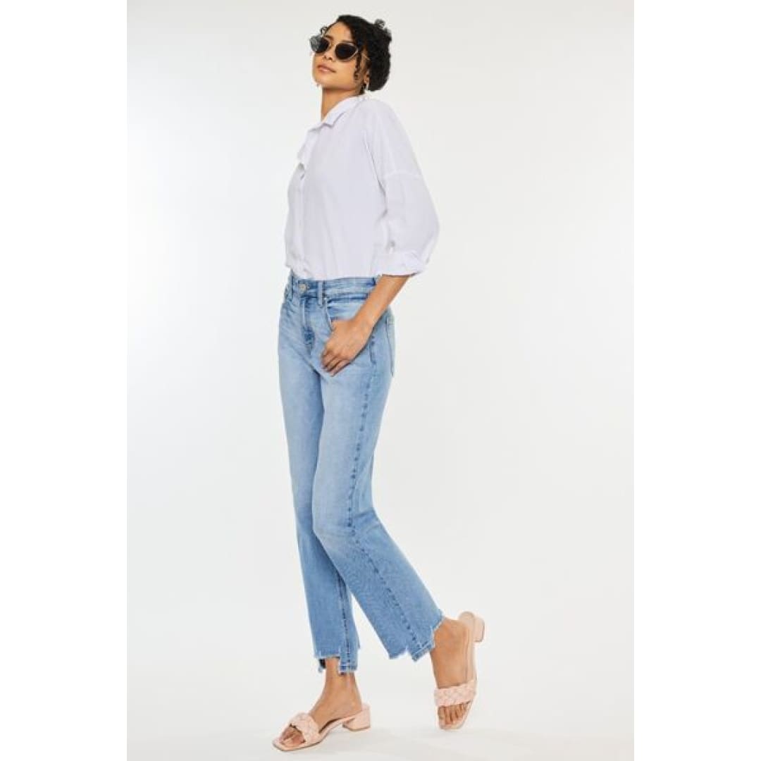 Kancan High Waist Raw Hem Straight Jeans | The Urban Clothing Shop™