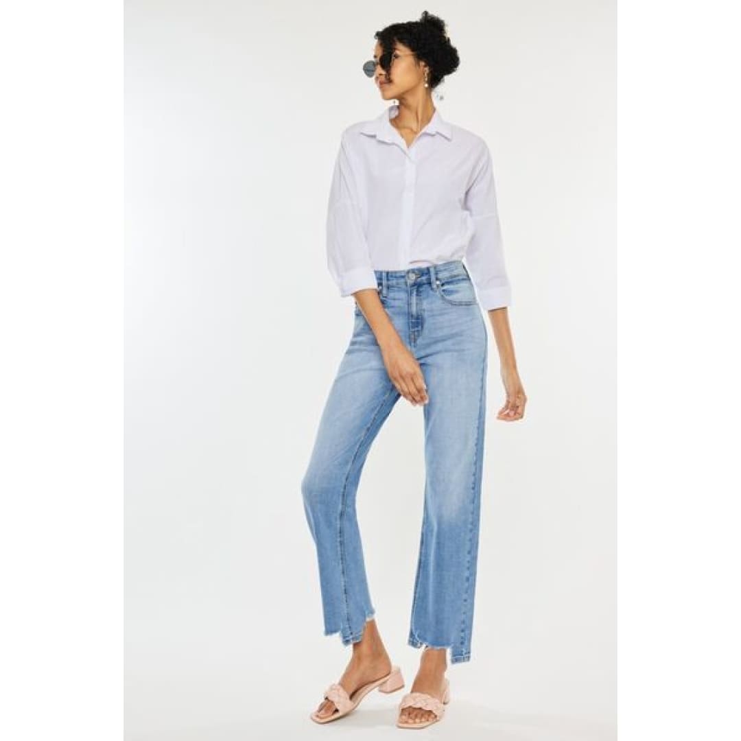 Kancan High Waist Raw Hem Straight Jeans | The Urban Clothing Shop™