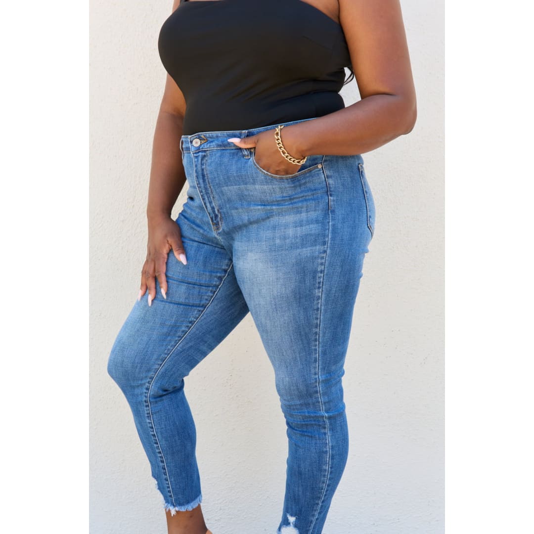 Kancan Lindsay Full Size Raw Hem High Rise Skinny Jeans | The Urban Clothing Shop™