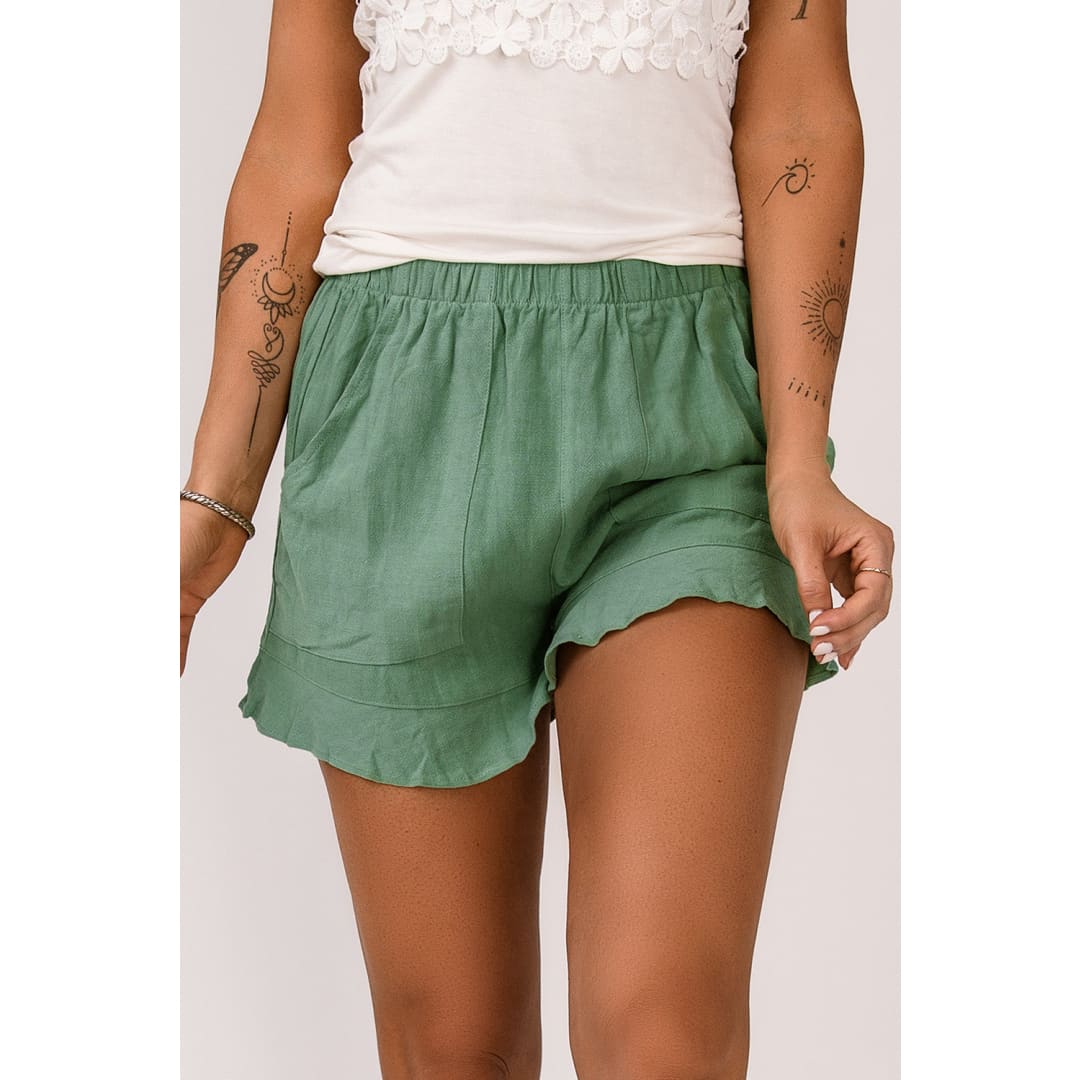 Katie High Waist Pocketed Ruffle Shorts | Threaded Pear