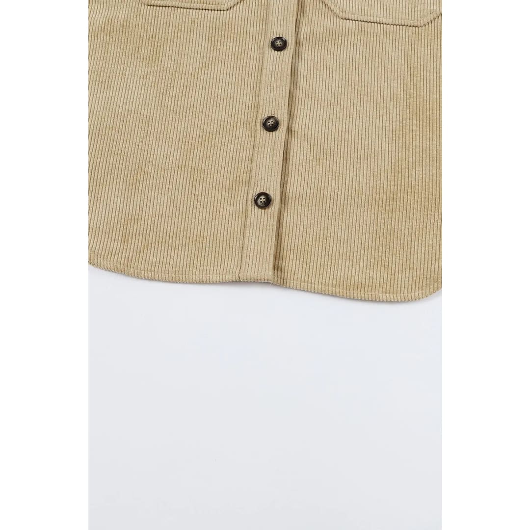 Khaki Aztec Print Patchwork Frayed Edge Corduroy Jacket | Fashionfitz