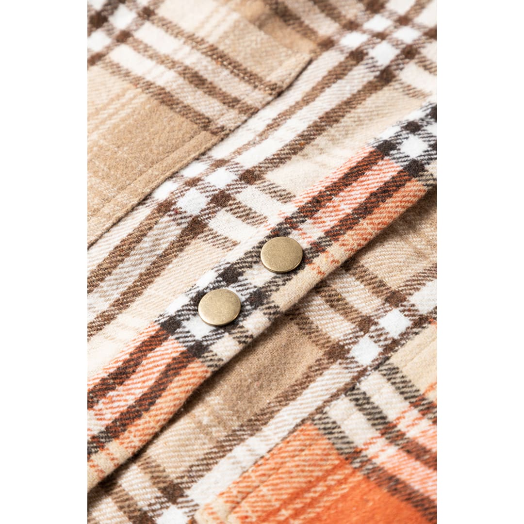 Khaki Contrast Plaid Patchwork Chest Pocket Shacket | DropshipClothes
