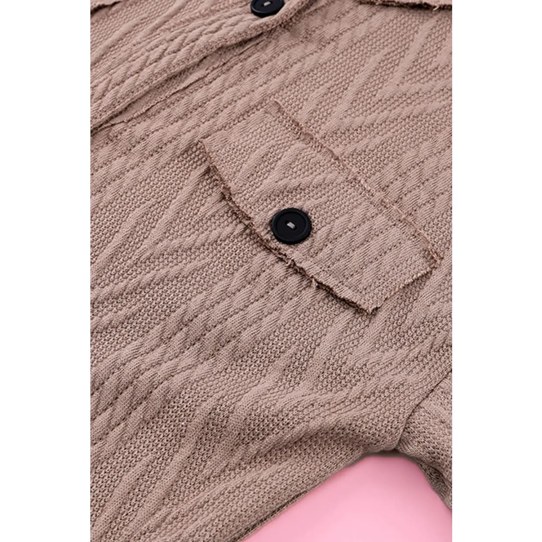 Khaki Oversize Textured Knit Button Front Shacket | Fashionfitz