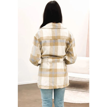 Khaki Plaid Button-Up Flap Pocket Shacket | Fashionfitz