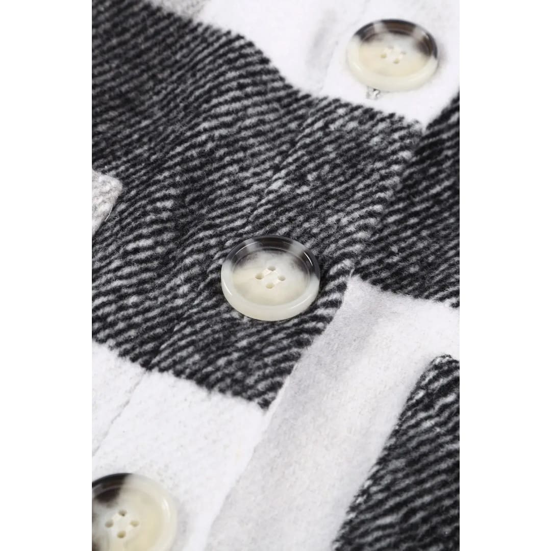 Khaki Plaid Color Block Buttoned Long Sleeve Jacket with Pocket | Fashionfitz