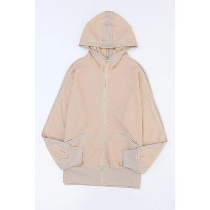 Khaki Thermal Waffle Knit Full Zipper Hooded Jacket | Fashionfitz