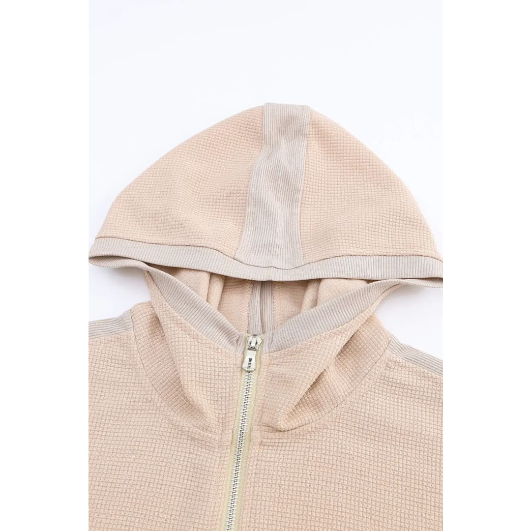 Khaki Thermal Waffle Knit Full Zipper Hooded Jacket | Fashionfitz