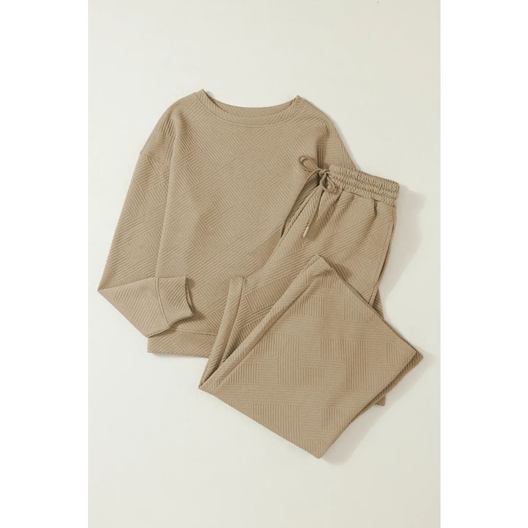 Khaki Ultra Loose Textured 2pcs Slouchy Outfit | Fashionfitz