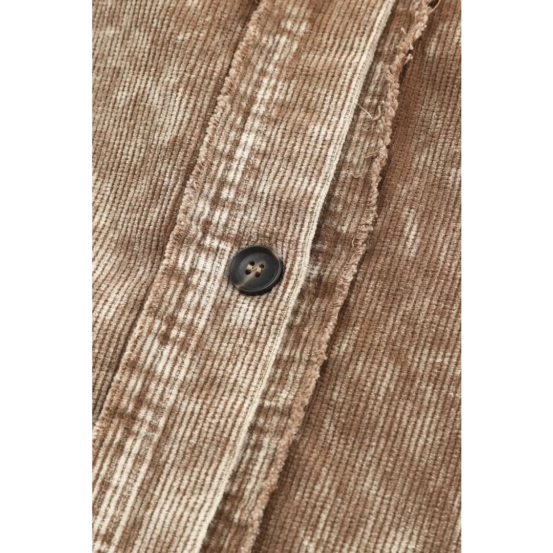 Khaki Vintage Distressed Mineral Wash Oversized Shacket | Fashionfitz
