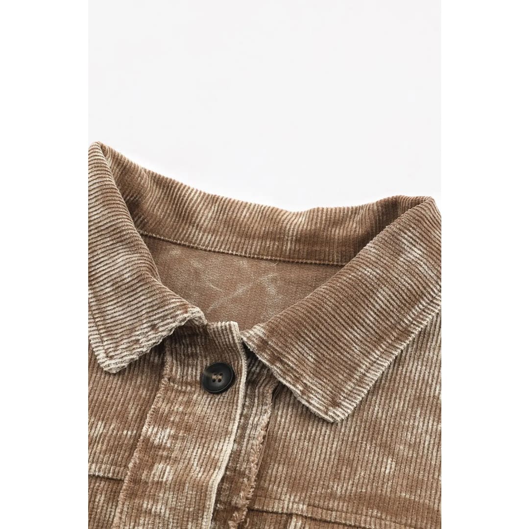 Khaki Vintage Distressed Mineral Wash Oversized Shacket | Fashionfitz