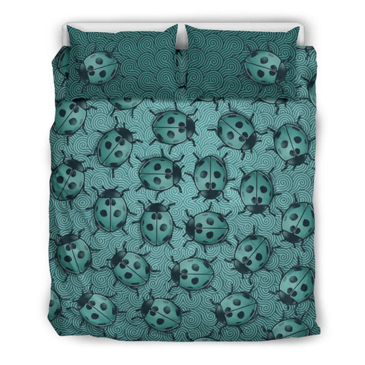 Lady Bug Swirl Bedding Set - Teal w/Beige Inner | The Urban Clothing Shop™