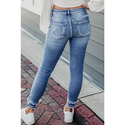 Light Blue Distressed Frayed Ankle Skinny Jeans | Fashionfitz