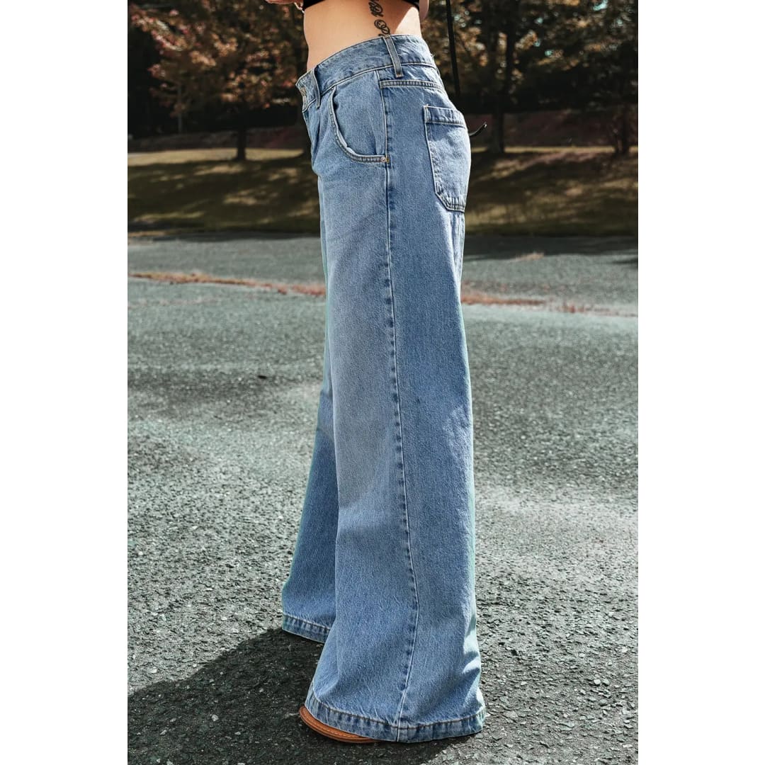 Light Blue Drop Waist Wide Leg Oversized Jeans | Fashionfitz
