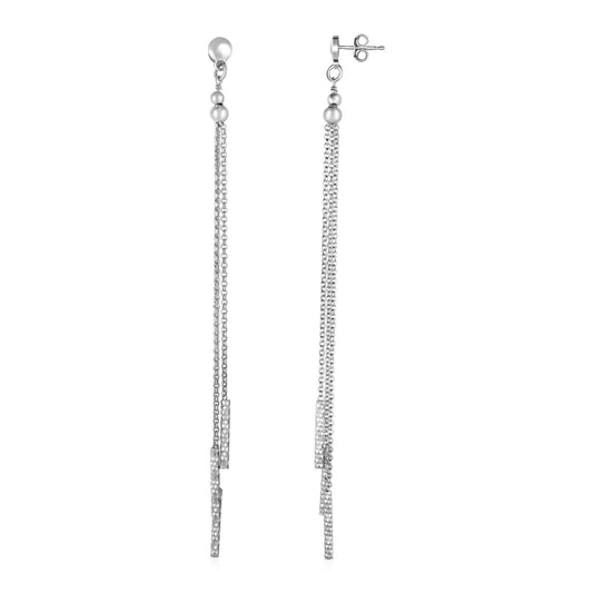 Long Chain Tassel and Textured Bar Drop Earrings in Sterling Silver | Richard Cannon