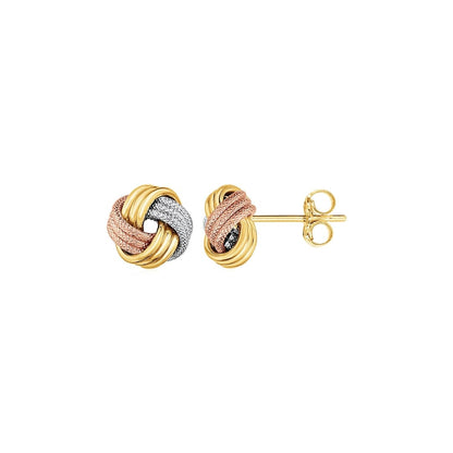 Love Knot Post Earrings in 14k Tri Color Gold | Richard Cannon Jewelry