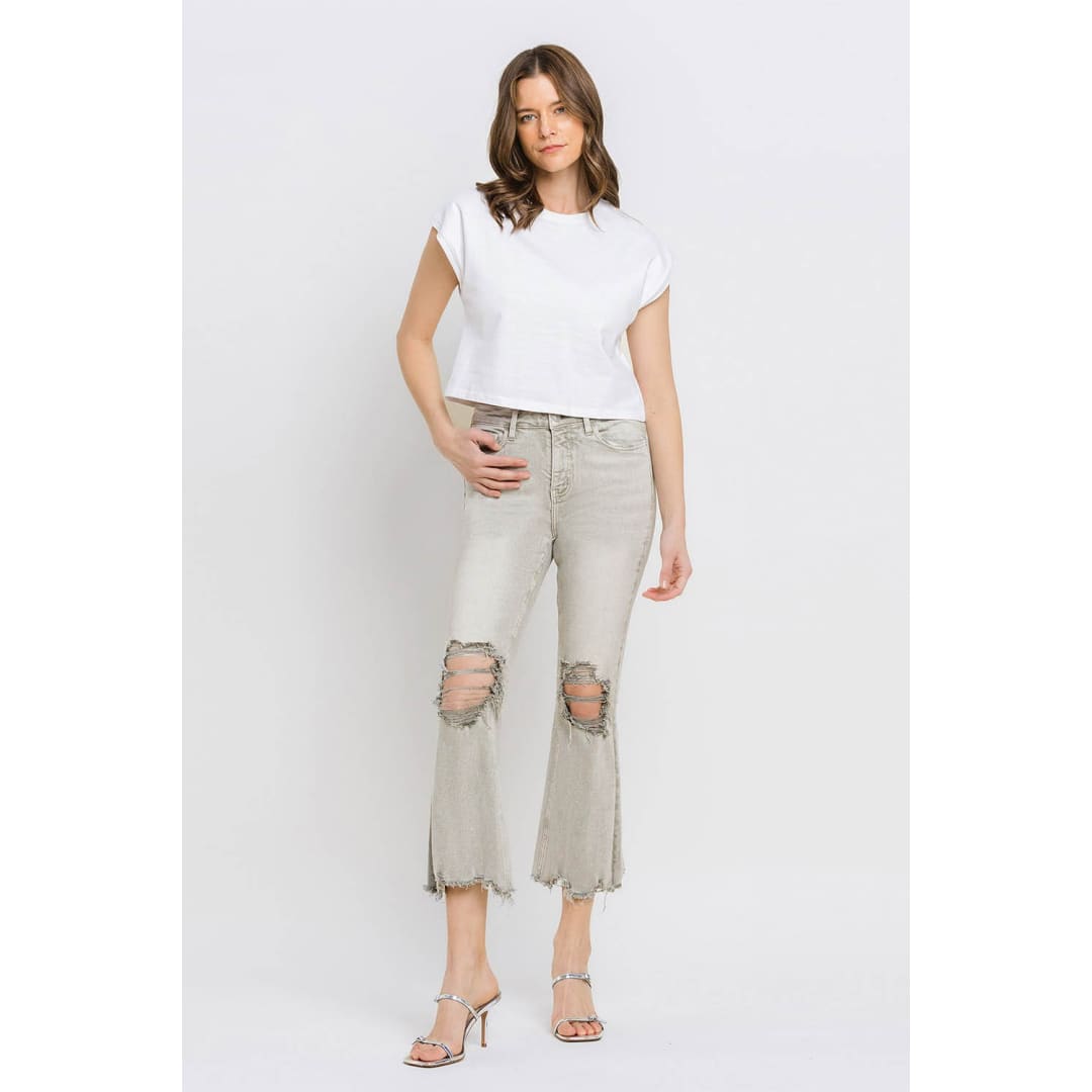 Lovervet Distressed Raw Hem Cropped Flare Jeans | The Urban Clothing Shop™