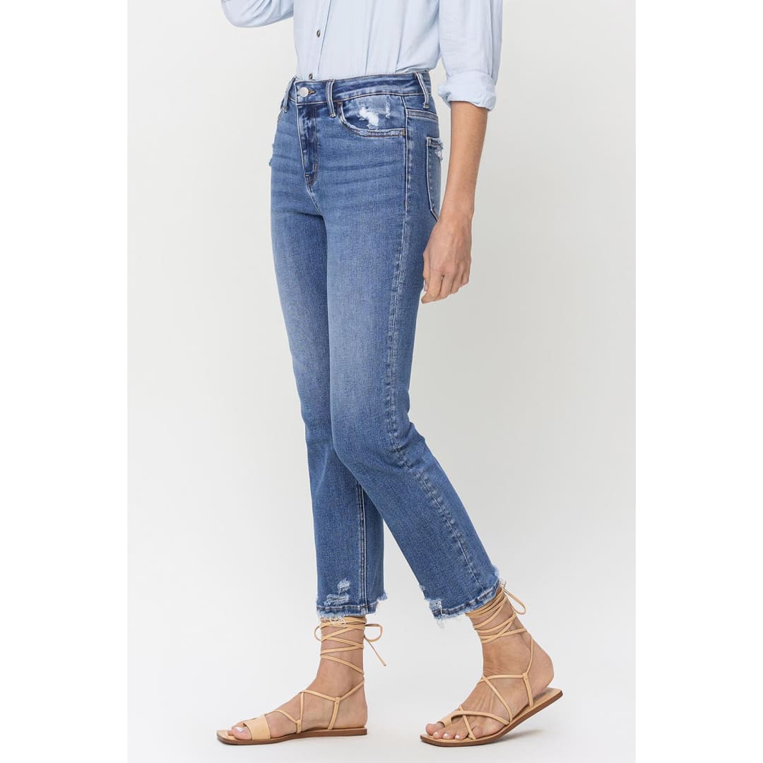 Lovervet High Rise Raw Hem Straight Jeans | The Urban Clothing Shop™