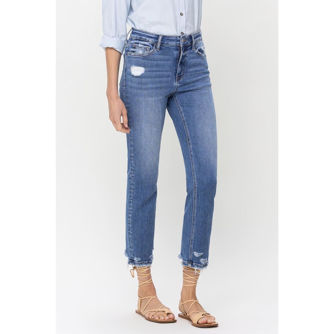 Lovervet High Rise Raw Hem Straight Jeans | The Urban Clothing Shop™