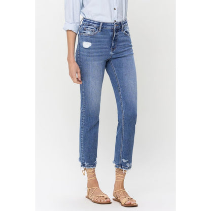 Lovervet High Rise Raw Hem Straight Jeans | The Urban Clothing Shop™