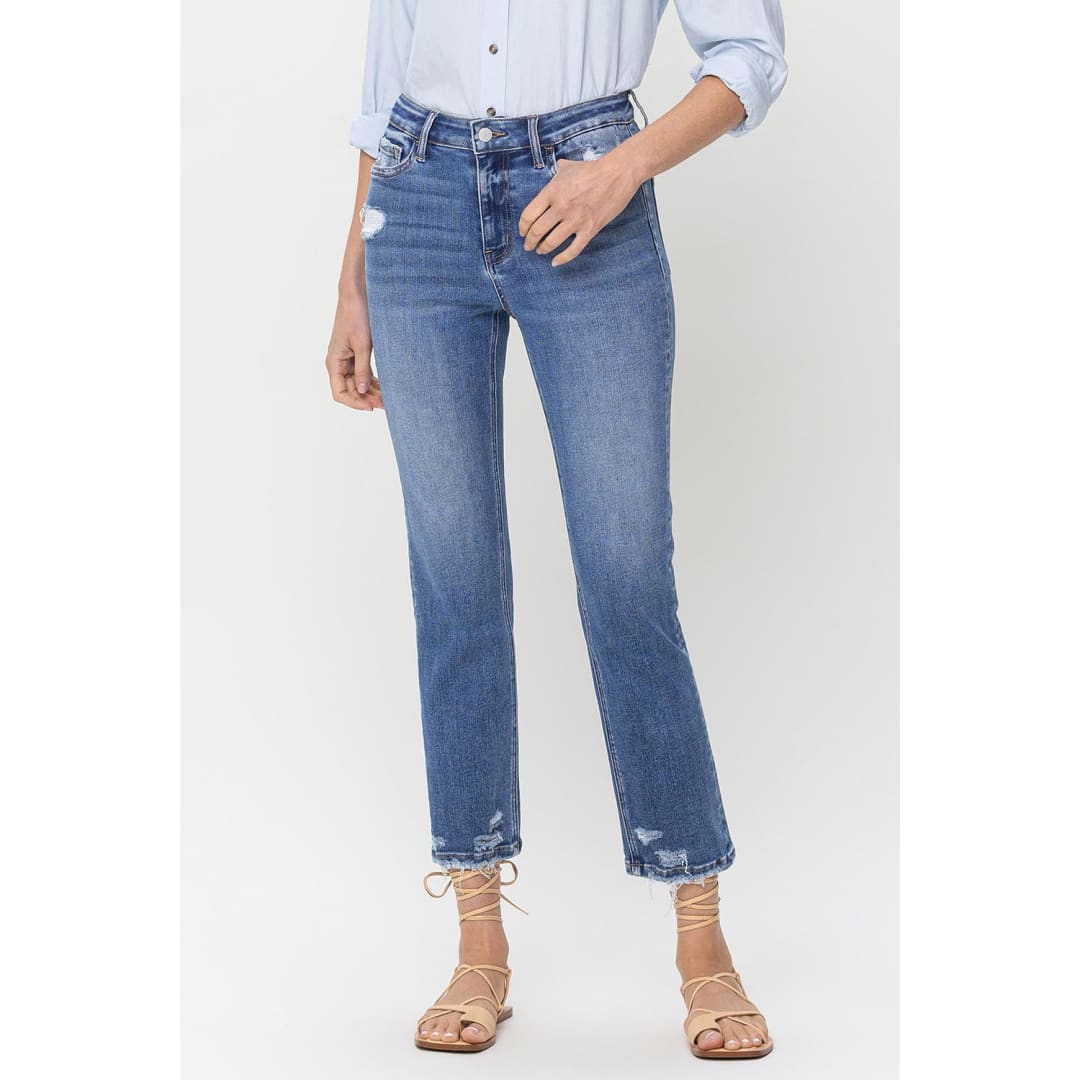 Lovervet High Rise Raw Hem Straight Jeans | The Urban Clothing Shop™