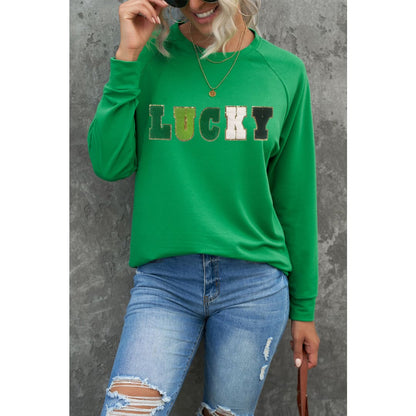 LUCKY Chenille Embroidered Graphic Sweatshirt | Threaded Pear