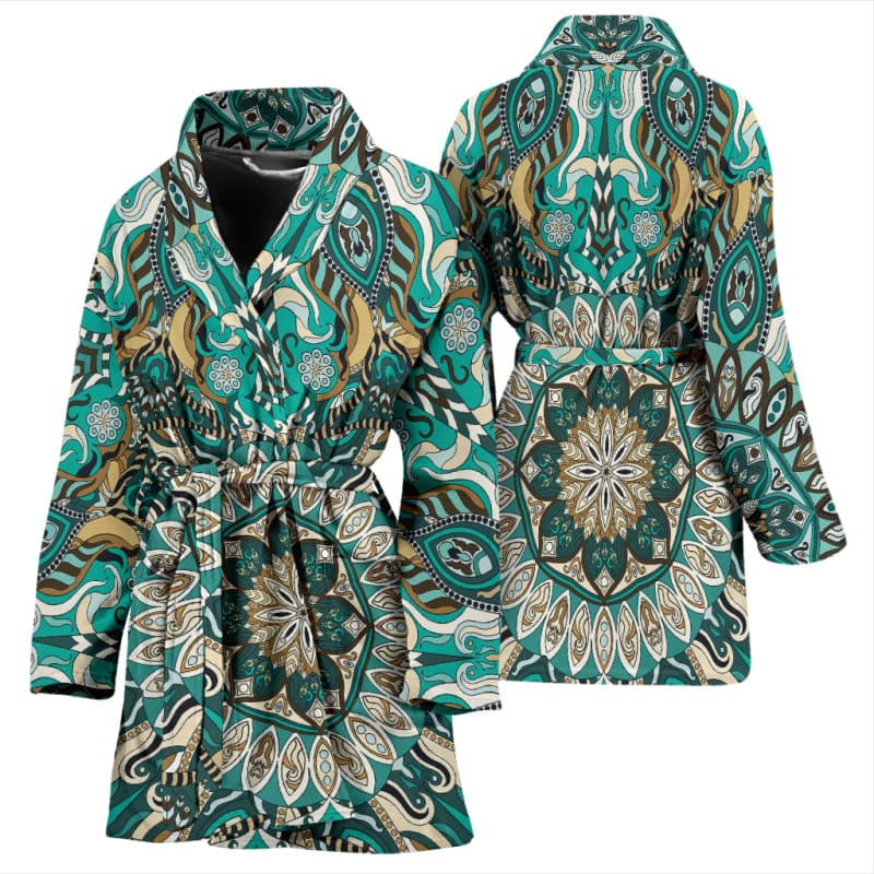 Luxury Colorful Green Mandala Art Design Women’s Bath Robe | The Urban Clothing Shop™