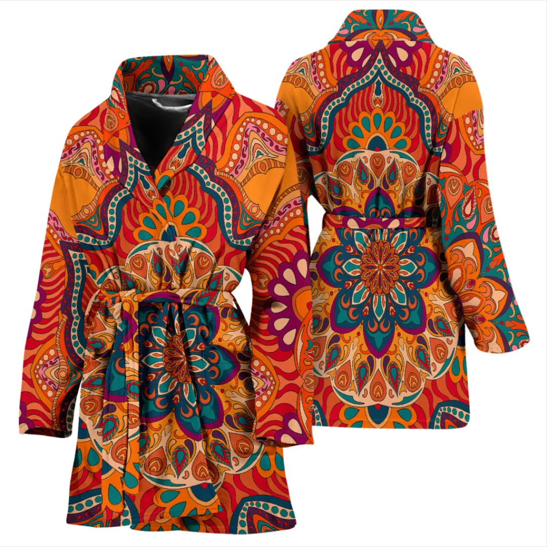 Luxury Colorful Orange Mandala Art Design Women’s Bath Robe | The Urban Clothing Shop™