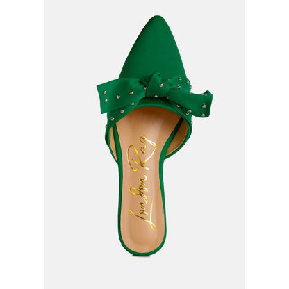 makeover studded bow flat mules | London Rag