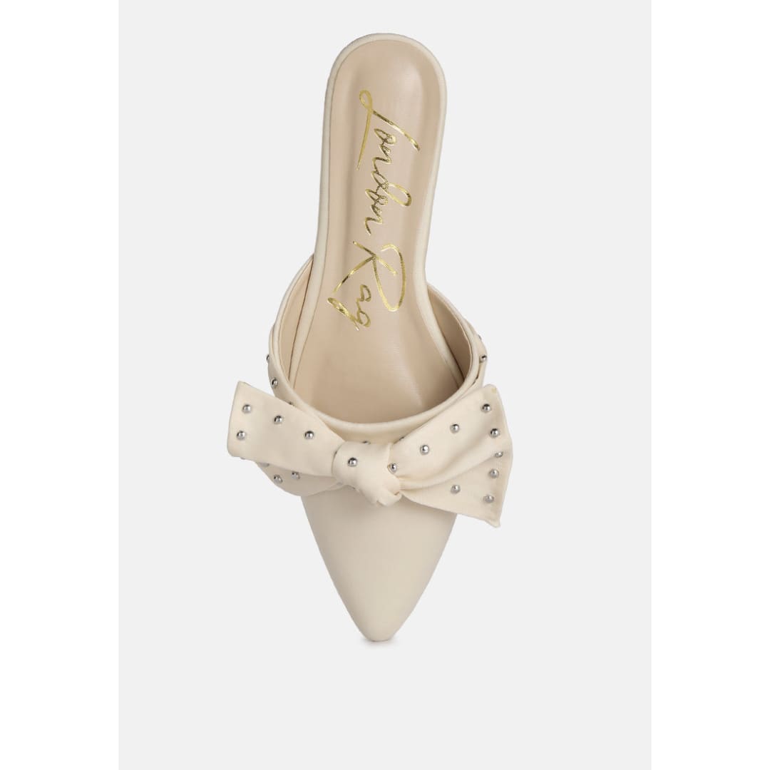makeover studded bow flat mules | London Rag