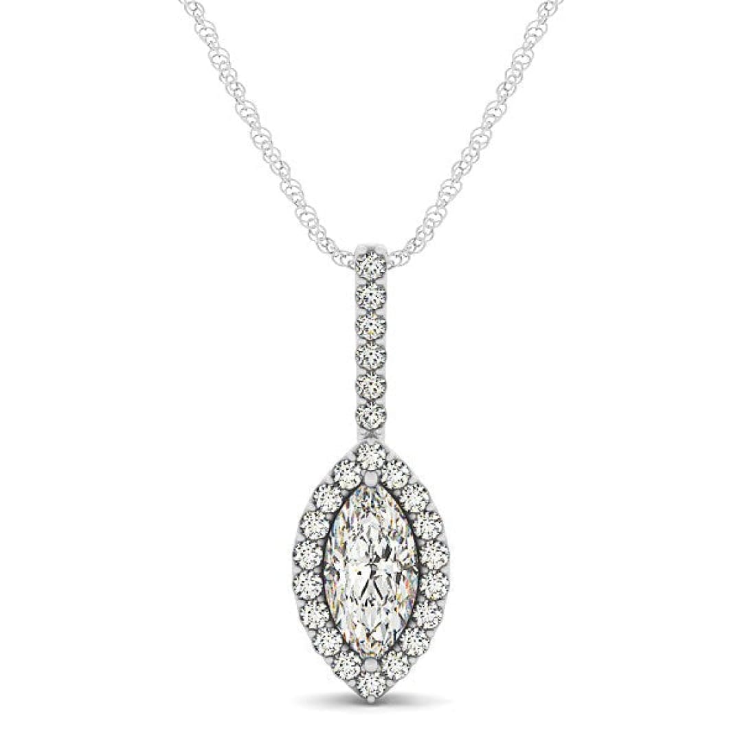 Marquis Shape Diamond Halo Pendant in 14k White Gold (2/3 cttw) | Richard Cannon Jewelry